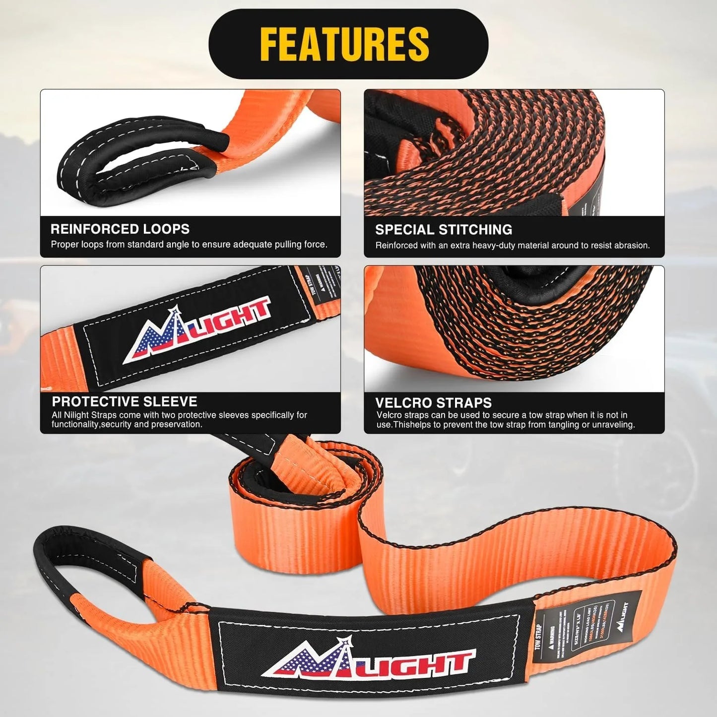 Nilight Offroad Recovery Kit With Heavy Duty Tow Straps