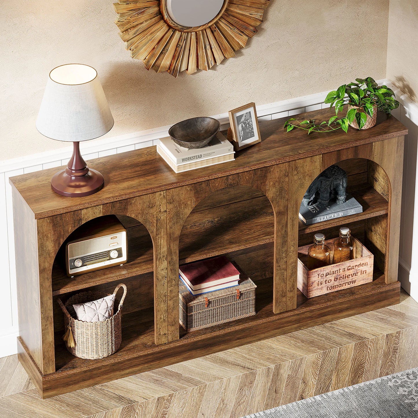 Tribesigns Farmhouse Console Table Entryway With 3 Tier Storage