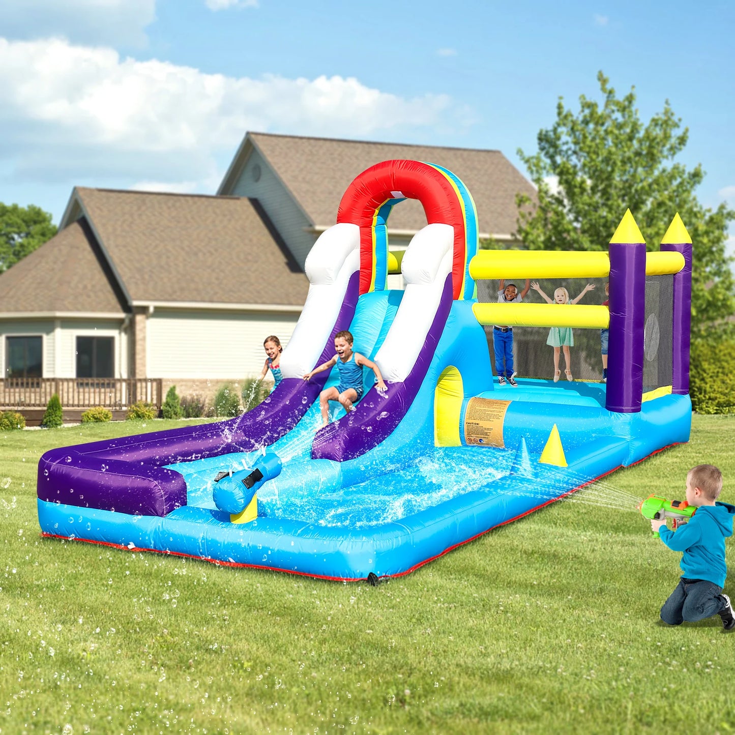 RTS Inflatable Water Slide With Splash Pool And Climbing Wall