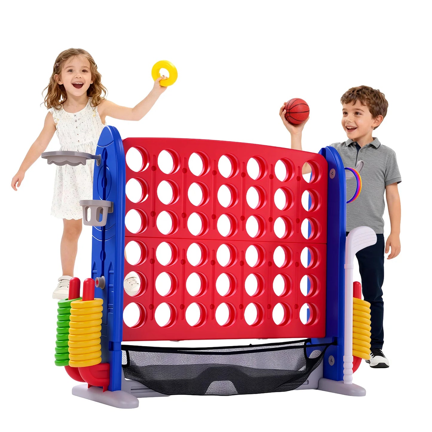 Giant Four In A Row Basketball Ring Toss Outdoor Game