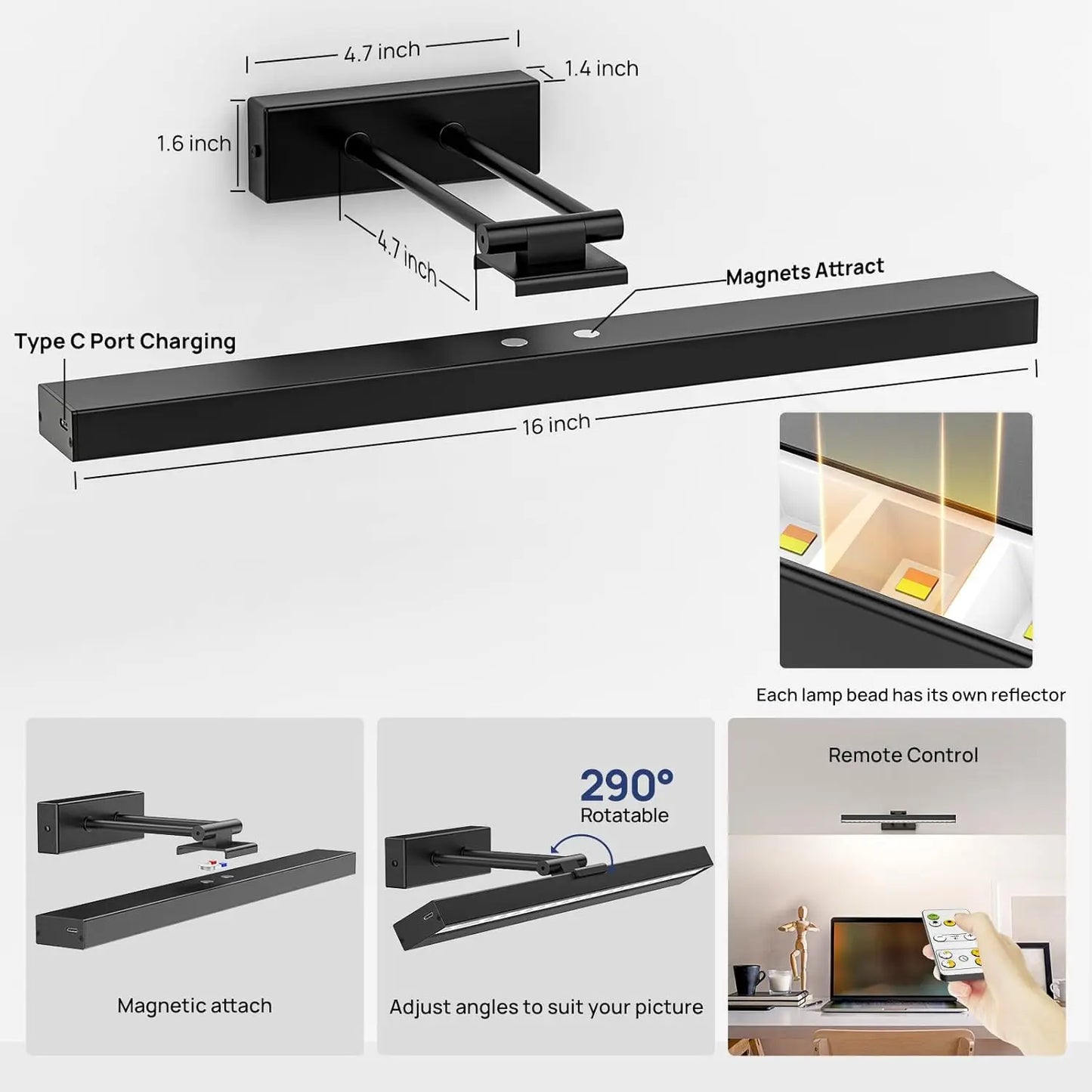 PRTILOUD Wireless Picture Light CCT Dimmable With Remote