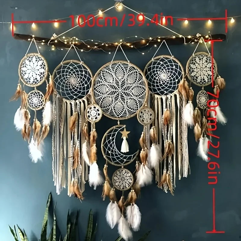 Five Piece Large Dream Catcher Moon Sun Bohemian Wall Decor