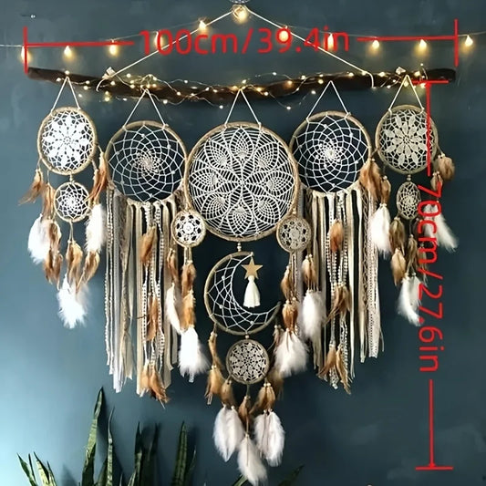 Five Piece Large Dream Catcher Moon Sun Bohemian Wall Decor