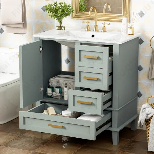 Slofy Solid Wood Bathroom Vanity With Sink And 3 Drawers